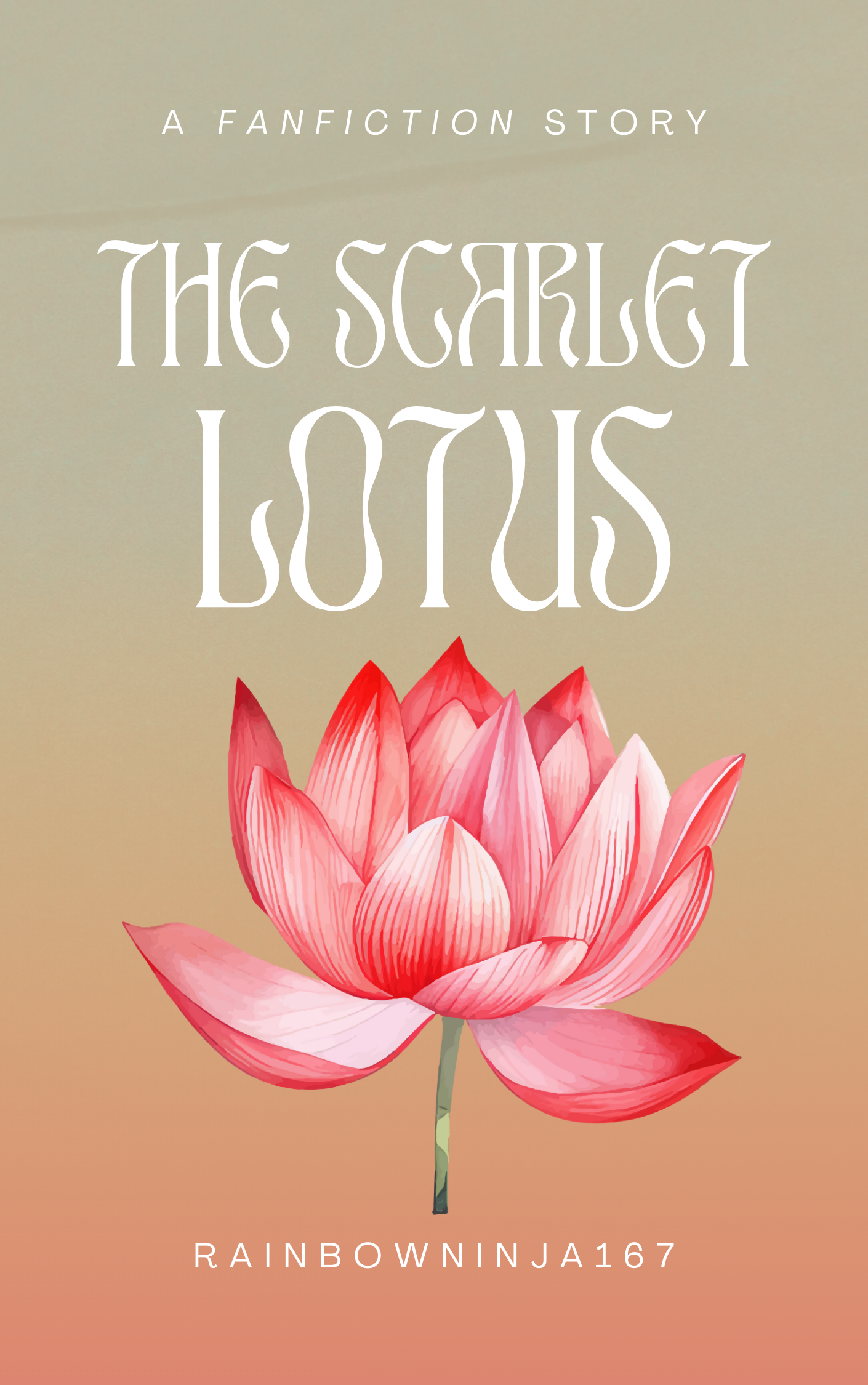 Fan cover of The Scarlet Lotus by rainbowninja167. Background is a drawing of a dark pink lotus flower