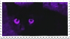 Stamp of a black cat with purple eyes over a purple background